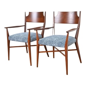 Paul McCobb Mid-Century Modern Sculpted Walnut Armchairs, Newly Restored