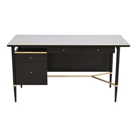 Paul McCobb Connoisseur Collection Black Lacquer and Brass Desk, Newly Refinished