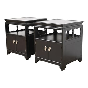 Michael Taylor for Baker Far East Collection Black Lacquered Nightstands, Newly Refinished
