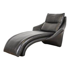 Roger Rougier Modern Black Leather Chaise Lounge