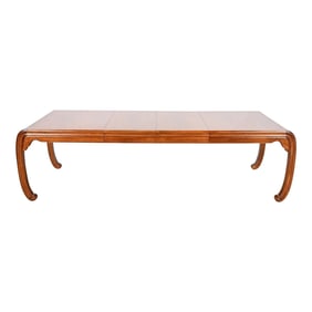 Henredon Mid-Century Hollywood Regency Chinoiserie Mahogany Extension Dining Table, Newly Refinished