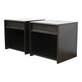 Robsjohn-Gibbings for Widdicomb Black Lacquered Nightstands, Newly Refinished