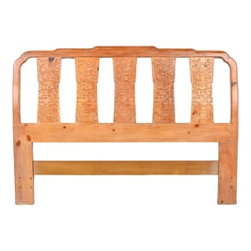 Henredon Chinoiserie Solid Pine Queen Size Headboard With Dragon Motifs, Circa 1970s