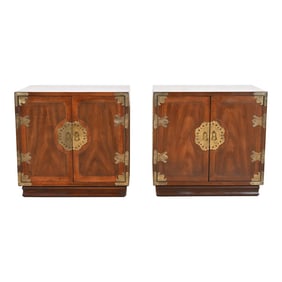 Henredon Mid-Century Hollywood Regency Chinoiserie Mahogany Bedside Chests, Pair