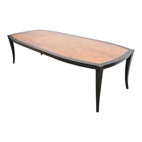 Vladimir Kagan Burl Wood and Black Lacquer Extension Dining Table With Provenance, Newly Refinished