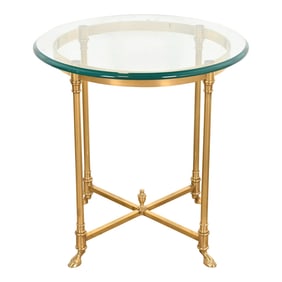 Labarge Hollywood Regency Brass and Glass Side Table With Hooved Feet, Circa 1960s