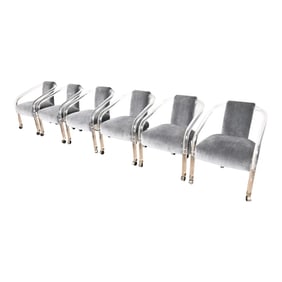 Charles Hollis Jones Style Modern Art Deco Lucite Armchairs, Set of Six