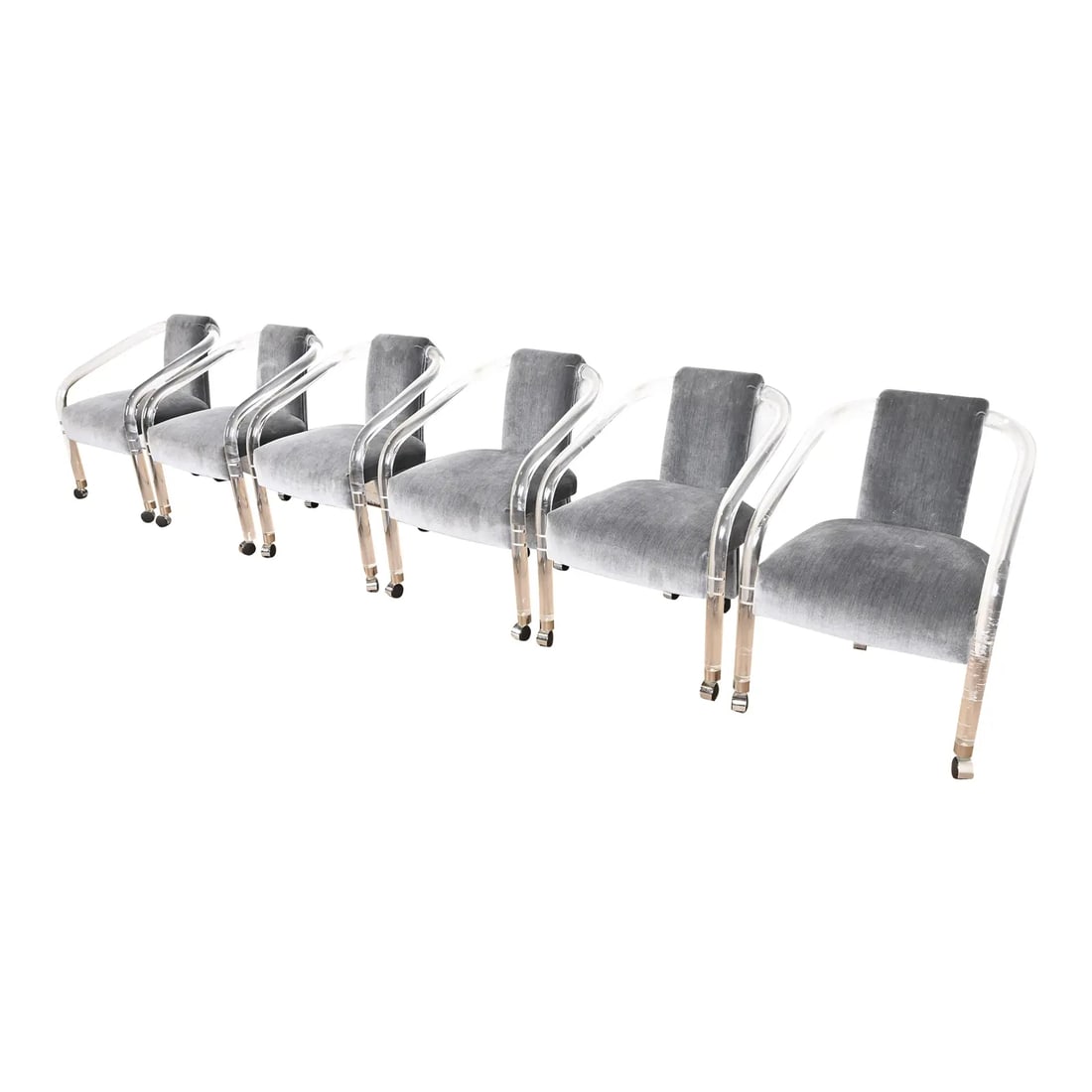 Charles Hollis Jones Style Modern Art Deco Lucite Armchairs, Set of Six