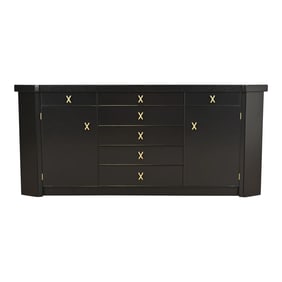 Paul Frankl for Johnson Furniture Black Lacquered Mahogany Sideboard or Bar Cabinet, Refinished