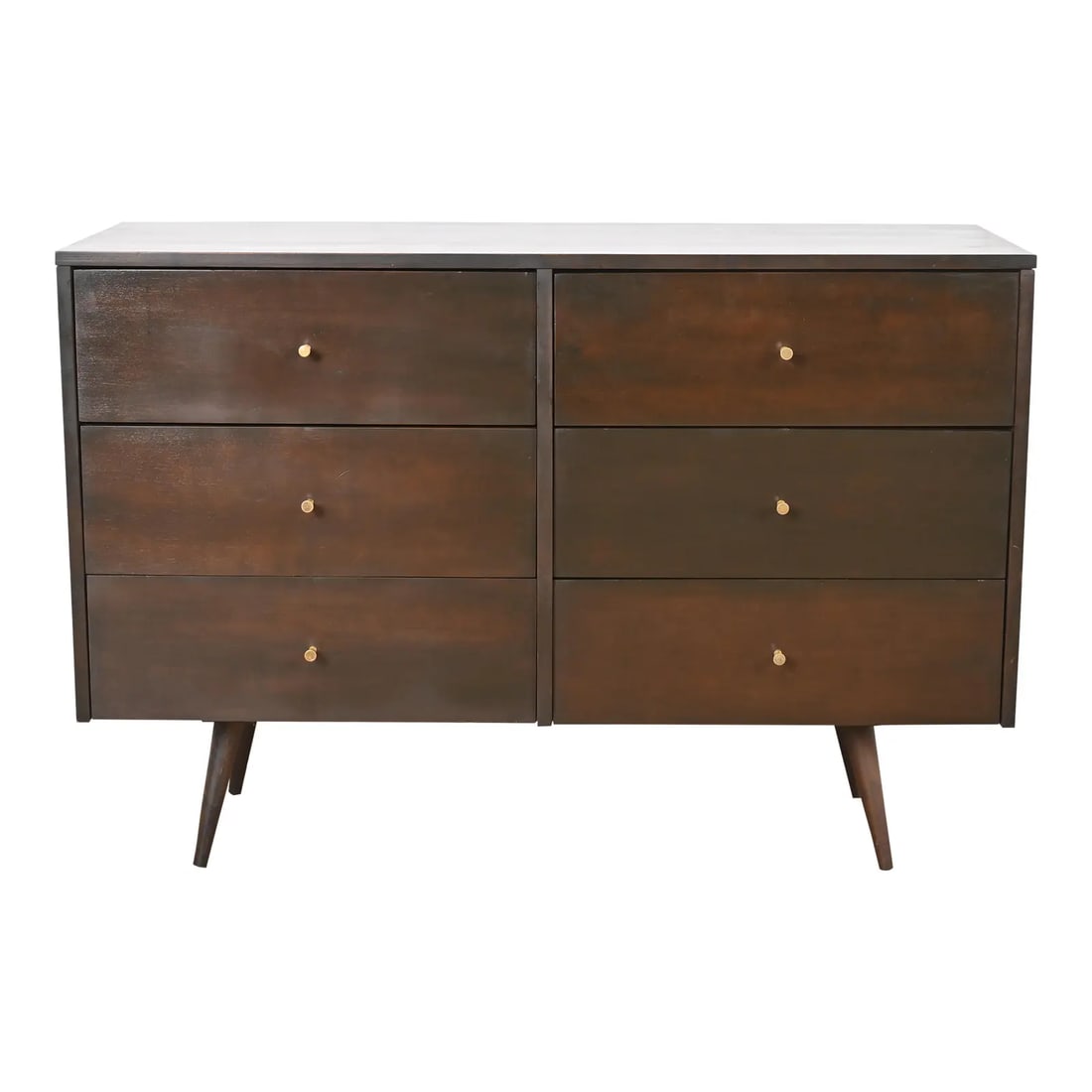 Paul McCobb Planner Group Mid-Century Modern Birch Six-Drawer Dresser, 1950s: An iconic Mid-Century Modern six-drawer dresser or credenza By Paul McCobb for Winchendon Furniture, "Planner Group" USA, 1950s Solid birch, with brass hardware. Measures: 48"W x 18.25"D x 33.25"H. Ve