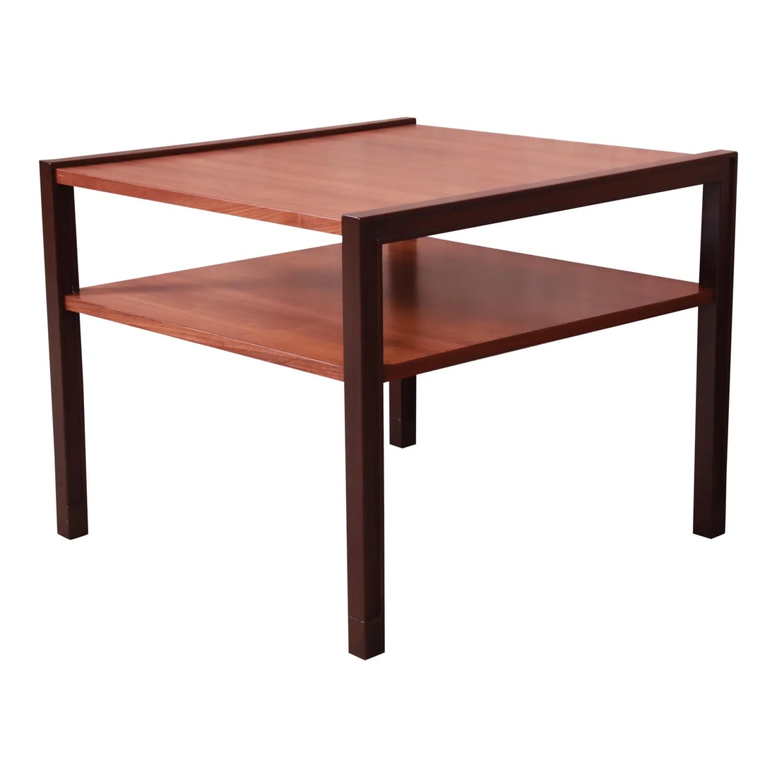 Edward Wormley for Dunbar Walnut and Mahogany Two-Tier Side Table, Newly Restored (1 of 10)