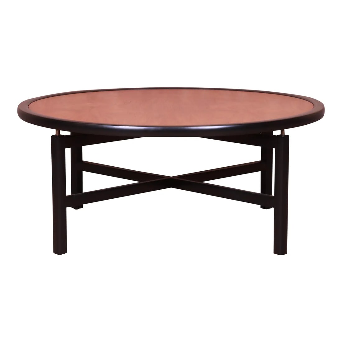 Michael Taylor for Baker Furniture New World Collection Cocktail Table, Newly Restored: An exceptional mid-century modern Hollywood Regency Chinoiserie coffee or cocktail table By Michael Taylor for Baker Furniture "New World Collection" USA, 1950s Cherry wood, with black lacquered trim