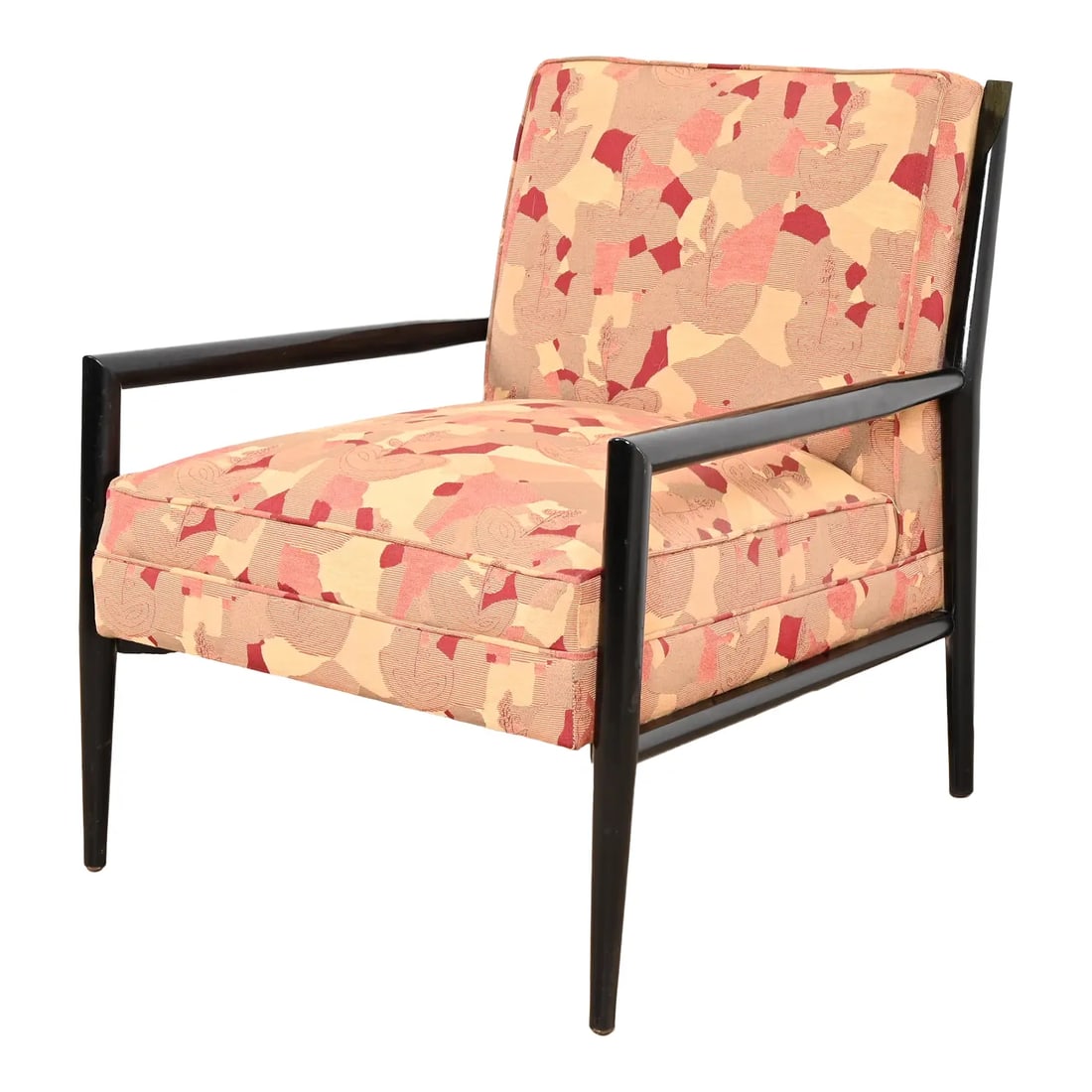 Paul McCobb Planner Group Ebonized and Upholstered Lounge Chair, 1950s: A rare early Mid-Century Modern 3082-E club chair or lounge chair By Paul McCobb for Winchendon Furniture, "Planner Group" USA, 1950s Elegant ebonized sculpted solid maple frame, with upholstered seat