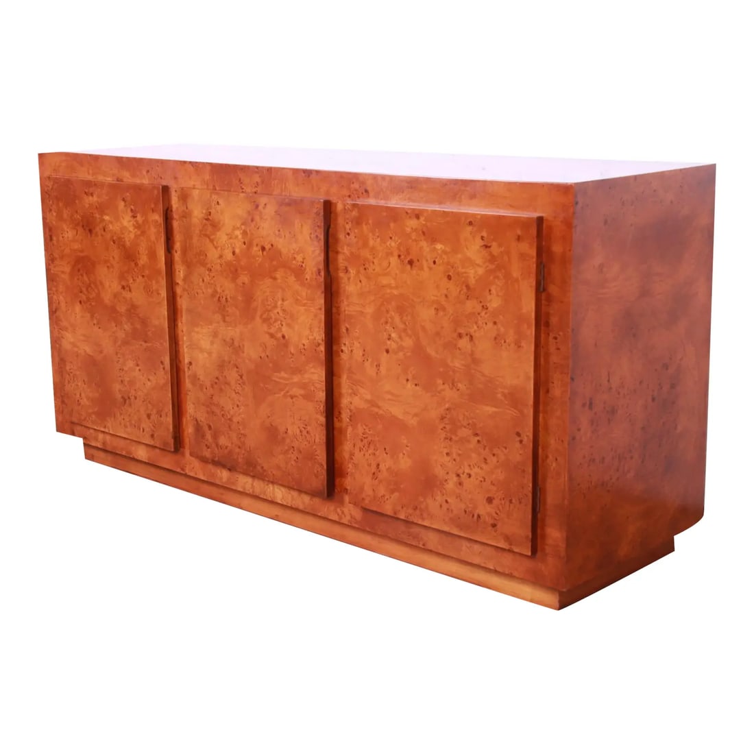 Milo Baughman Style Burled Olive Wood Sideboard, Credenza, or Bar Cabinet (1 of 12)
