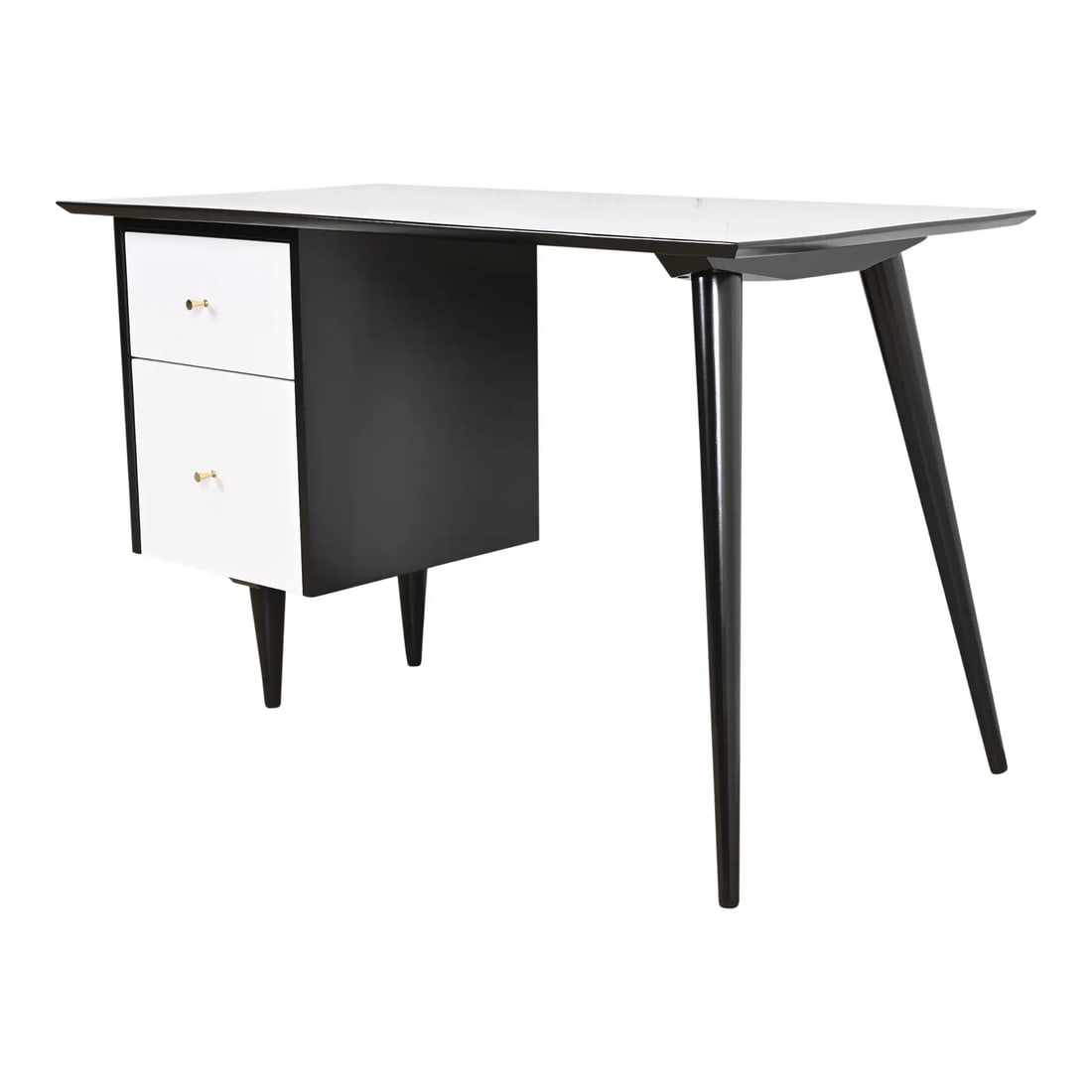 Paul McCobb Planner Group Black and White Lacquered Writing Desk, Newly Refinished: An exceptional minimalist Mid-Century Modern writing desk By Paul McCobb for Winchendon Furniture, "Planner Group" USA, 1950s Black and white lacquered solid maple, with brass hardware. Measures: 48"W