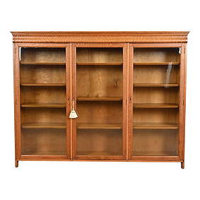 Stickley Brothers Style Antique Arts & Crafts Oak Glass Front Triple Bookcase, Circa 1900 (1 of 12)
