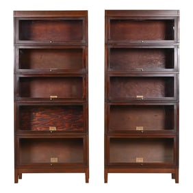 Antique Globe Wernicke Arts & Crafts Mahogany Five-Stack Barrister Bookcases, Pair