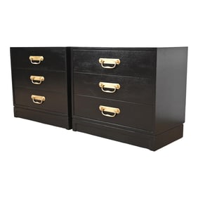 Henredon Mid-Century Hollywood Regency Black Lacquered Bedside Chests, Newly Refinished