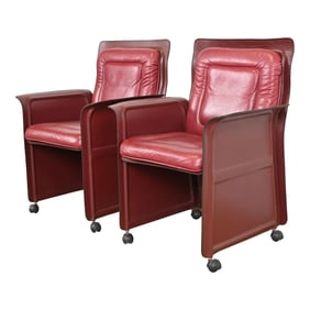 Guido Faleschini for I4 Mariani Postmodern Burgundy Italian Leather Armchairs, Pair
