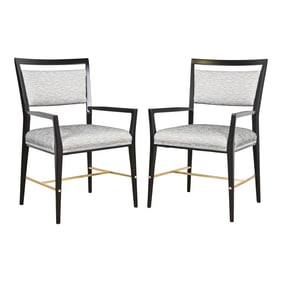 Paul McCobb Connoisseur Collection Black Lacquered Mahogany and Brass Armchairs, Fully Restored