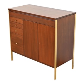 Paul McCobb Connoisseur Collection Mahogany and Brass Lift Top Bar Cabinet, Newly Refinished