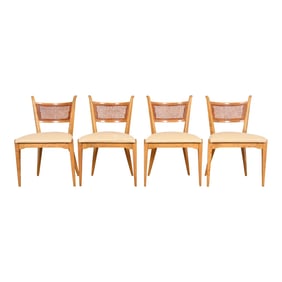 Edmond Spence Swedish Modern Sculpted Maple and Cane Dining Chairs, Set of Four