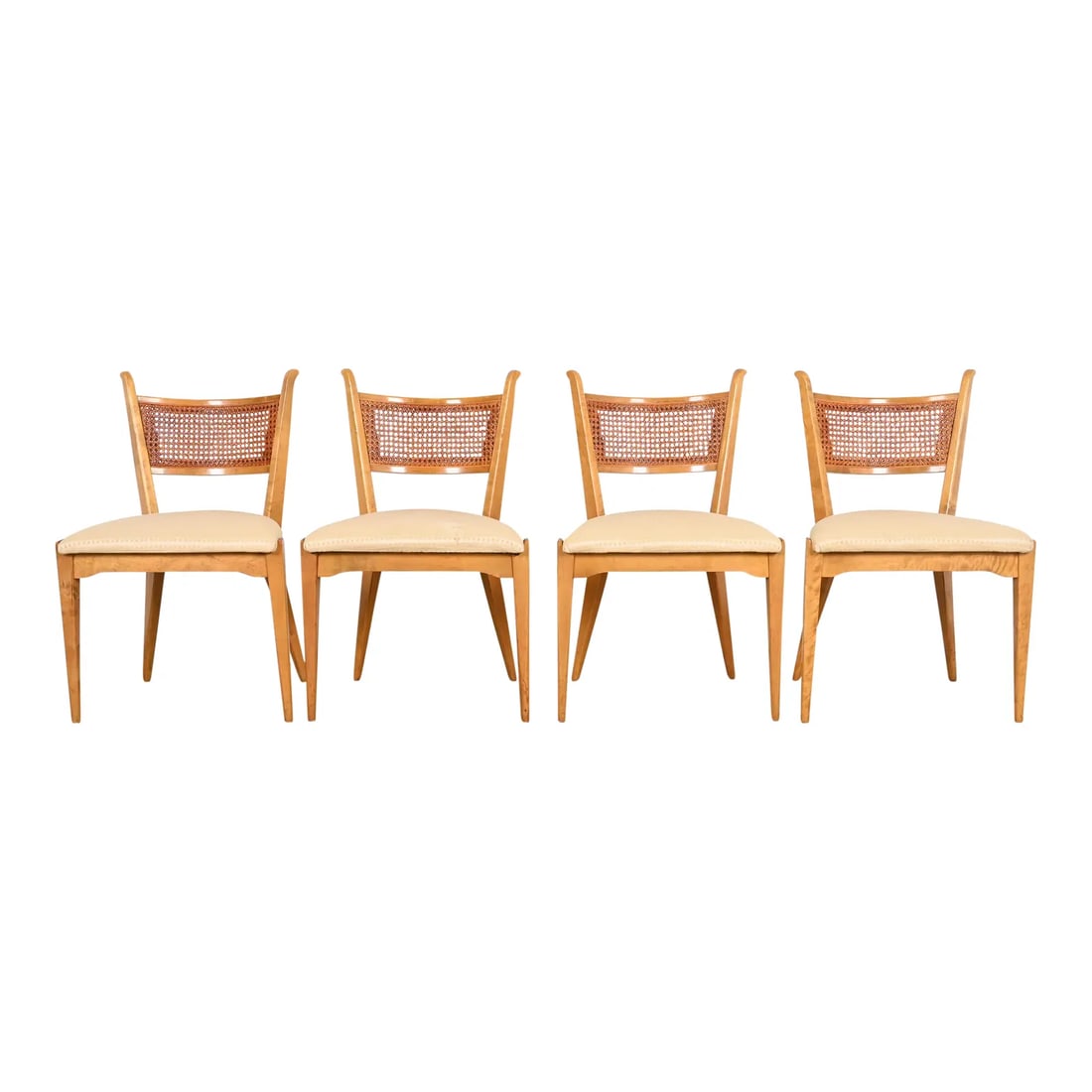 Edmond Spence Swedish Modern Sculpted Maple and Cane Dining Chairs, Set of Four (1 of 12)