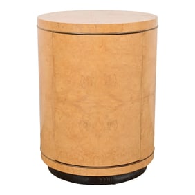 Milo Baughman Style Burl Wood Drum Side Table by Henredon