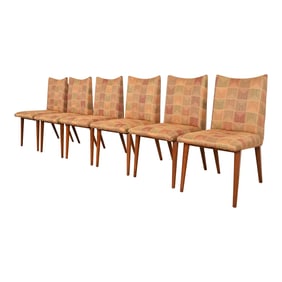 Bert England for Johnson Furniture Mid-Century Modern Walnut Upholstered Dining Chairs, Set of Six