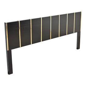 Harvey Probber Mid-Century Modern Black Lacquer and Brass King Size Headboard, Newly Refinished