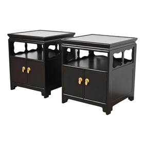 Michael Taylor for Baker Far East Collection Black Lacquered Nightstands, Newly Refinished