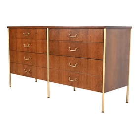 Milo Baughman for Directional Cherry and Brass Double Dresser, Newly Refinished