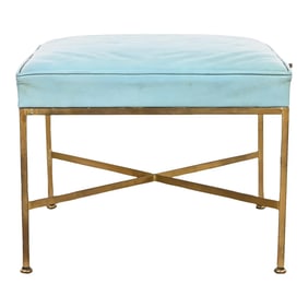 Paul McCobb for Directional X-Base Brass and Upholstered Stool or Ottoman, 1950s