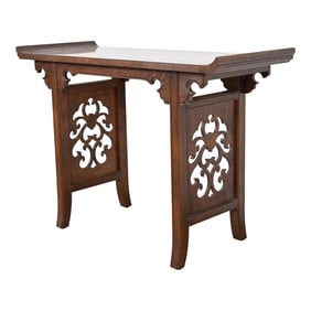 Michael Taylor for Baker Furniture Hollywood Regency Chinoiserie Burl Wood Console or Altar Table