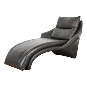 Roger Rougier Modern Black Leather Chaise Lounge