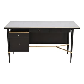 Paul McCobb Connoisseur Collection Black Lacquer and Brass Desk, Newly Refinished
