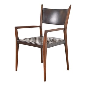 Paul McCobb for Directional Irwin Collection Mahogany and Woven Leather Armchair, 1950s