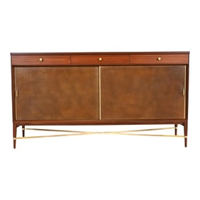 Paul McCobb for Directional Mahogany, Brass, and Leather Credenza, Newly Refinished