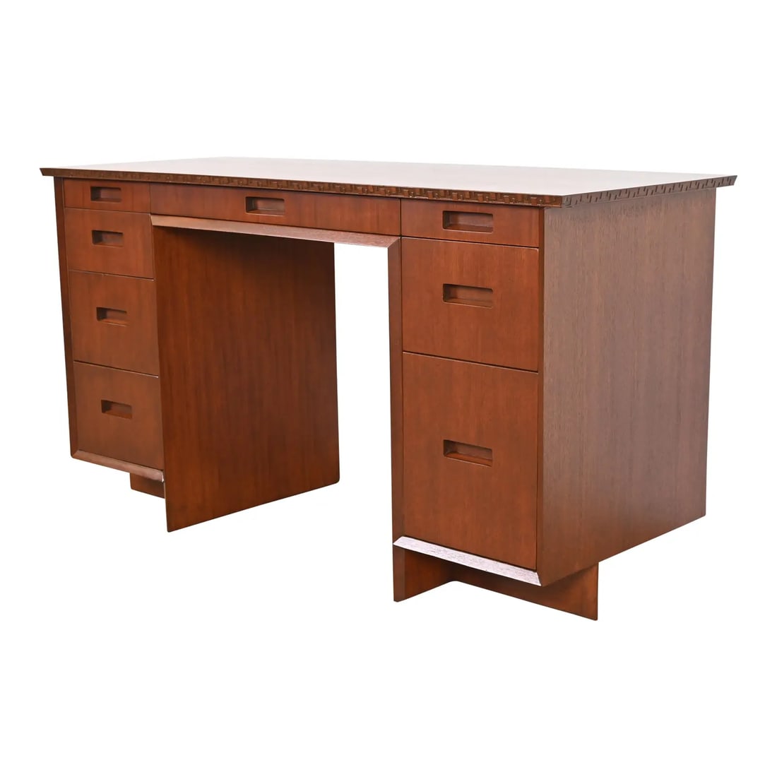 Frank Lloyd Wright Taliesin Mahogany Double Pedestal Desk, Newly Restored (1 of 12)