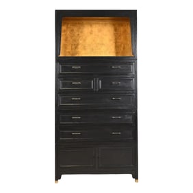 Michael Taylor for Baker Far East Collection Black Lacquer and Gold Leaf Bar Cabinet, 1960s