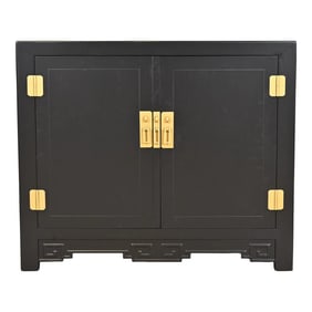 Michael Taylor for Baker Furniture Hollywood Regency Chinoiserie Black Lacquered Bar Cabinet