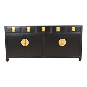 Michael Taylor for Baker Furniture Hollywood Regency Chinoiserie Black Lacquered Sideboard Credenza