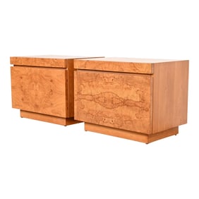 Milo Baughman Style Burl Wood Nightstands by Lane, Newly Refinished