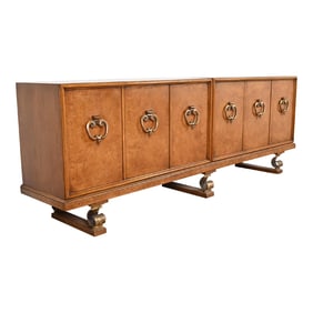 Mastercraft Monumental Mid-Century Hollywood Regency Burl Wood and Brass Sideboard or Bar Cabinet