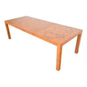 Milo Baughman Style Burl Wood Parsons Extension Dining Table by Lane, Newly Refinished