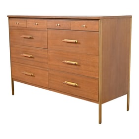 Paul McCobb for Directional Mahogany and Brass Ten-Drawer Dresser Chest, Newly Refinished