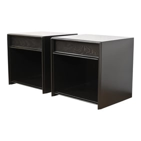 Robsjohn-Gibbings for Widdicomb Black Lacquered Nightstands, Newly Refinished