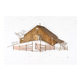 Curtis Jere Mid-Century Brutalist Barn Landscape Wall-Mounted Metal Sculpture, Circa 1970s