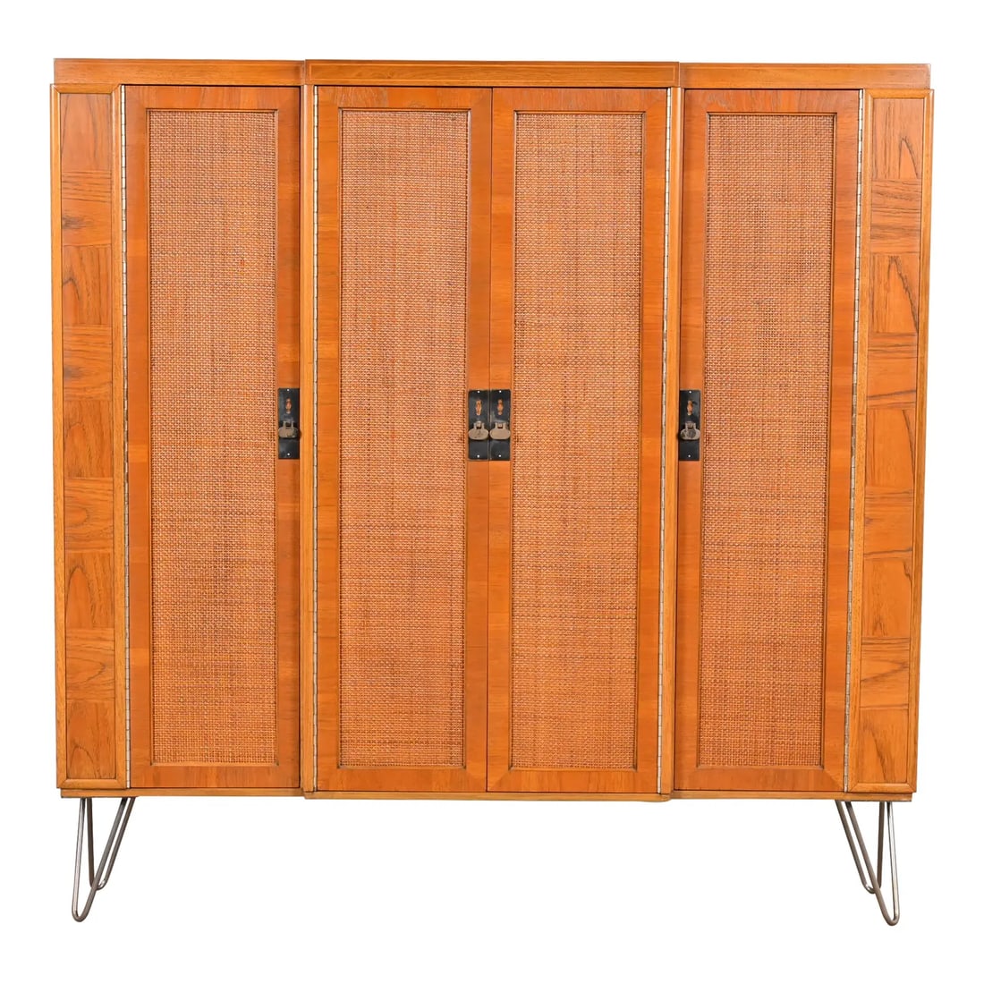 Mastercraft Mid-Century Modern Walnut and Cane Bookcase Cabinet, 1960s (1 of 12)