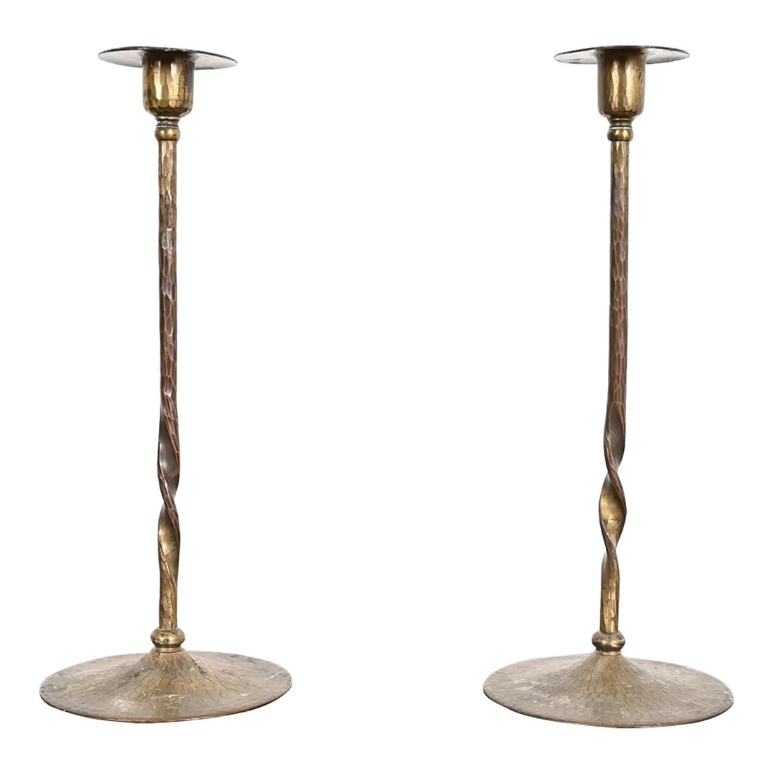 Roycroft Arts & Crafts Brass Finished Hammered Copper Candlesticks, Pair (1 of 12)